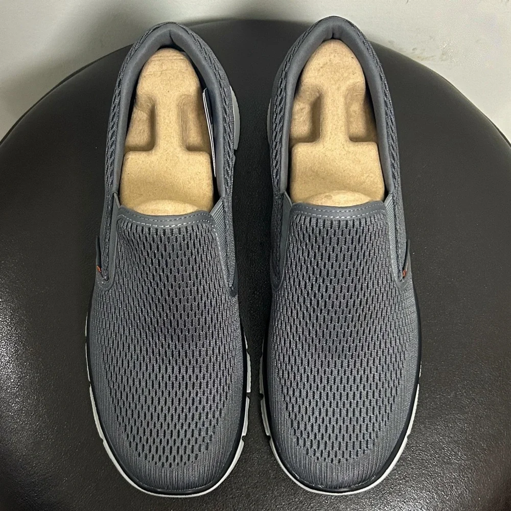 Skechers Charcoal Gray Orange Equalizer Double Play Slip On Fabric Memory Foam